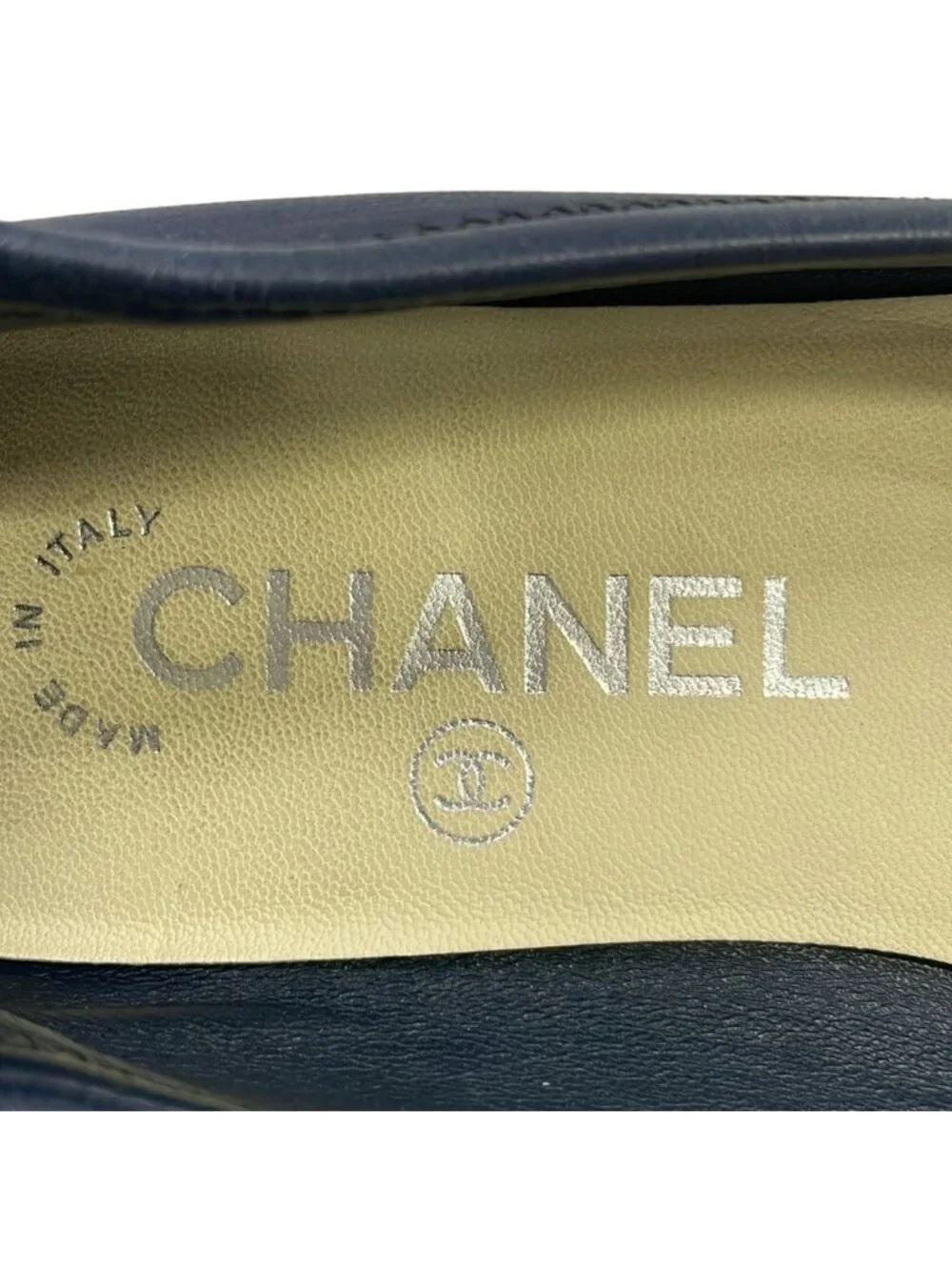 Chanel Flat Shoes Dark Navy Black CC Logo Lambskin